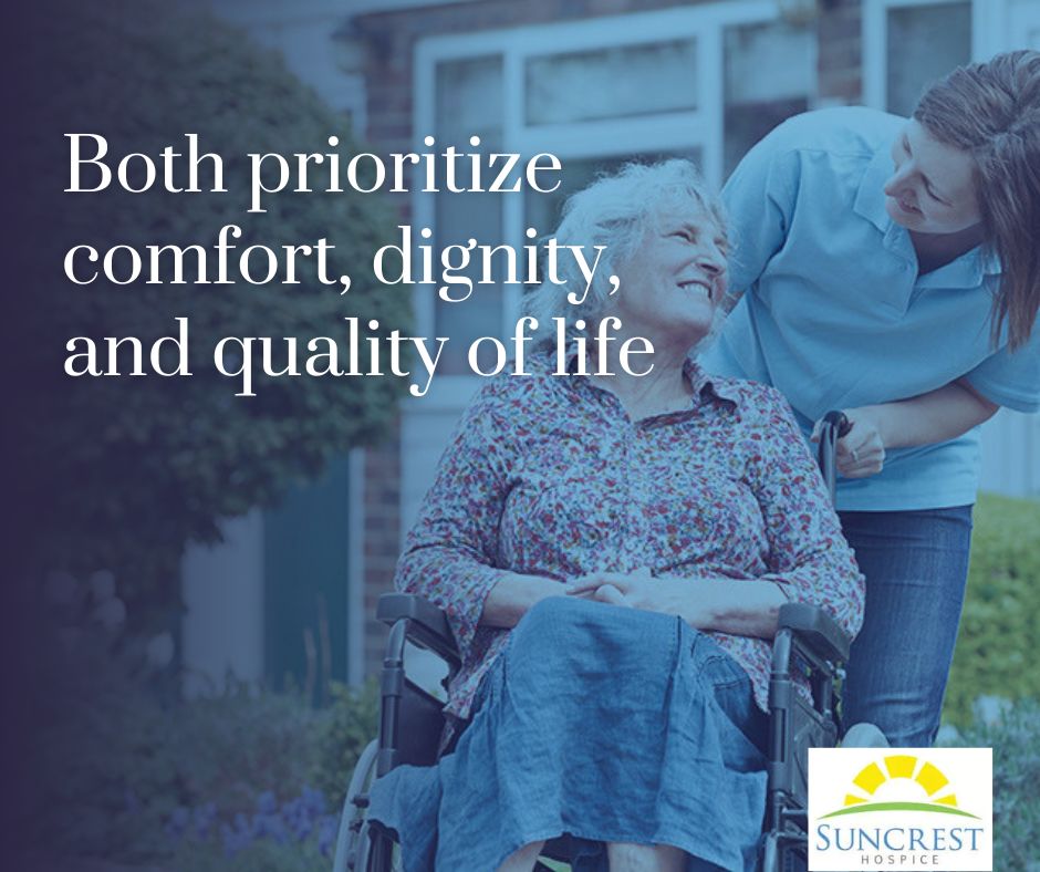 Comparison showing both hospice and end-of-life care prioritize comfort, dignity, and quality of life