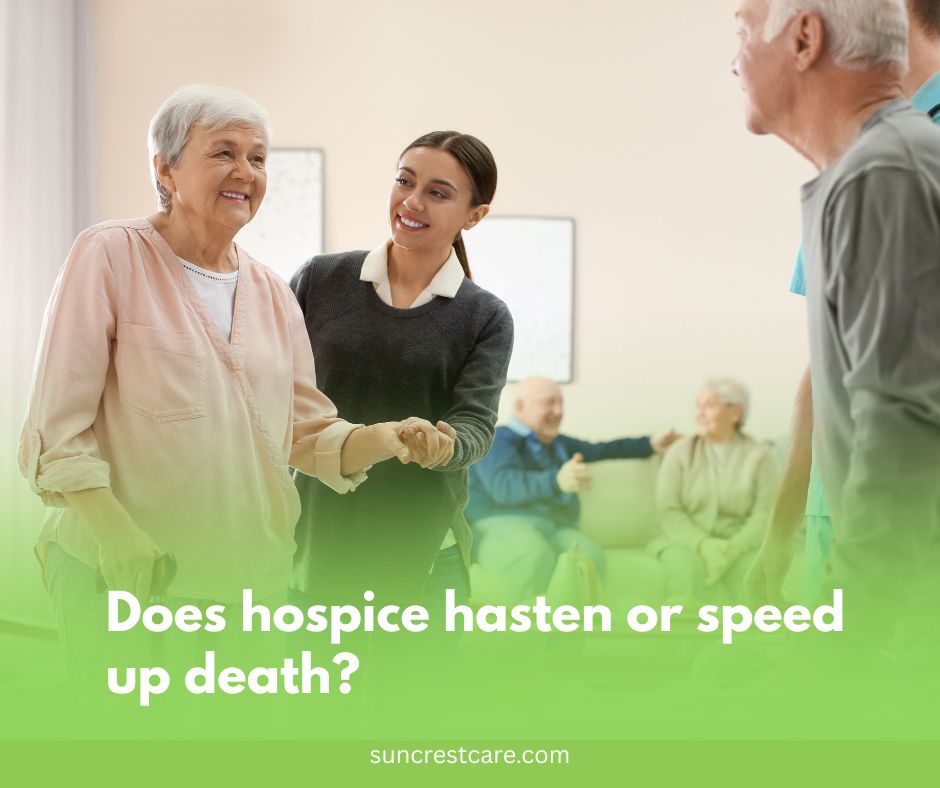 Hospice nurse comforting a patient and family, addressing fears about hospice and death
