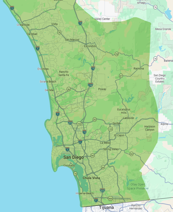 Map of Suncrest Hospice San Diego County service area
