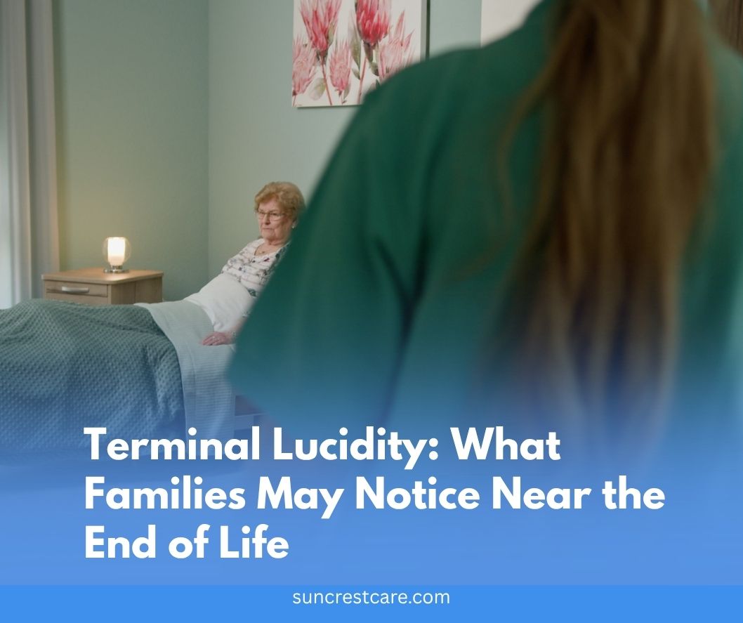 Adult daughter holding her mother's hand during a moment of unexpected clarity near the end of life